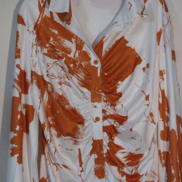 * Unbranded Dress w/ Rouching 3XL Plus NWOT Runs Small Orange White Silky - Picture 2 of 7